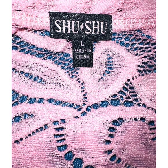 Shu Shu Womens Lace Pink Long Sleeve Sheer Blouse Large - Picture 3 of 3